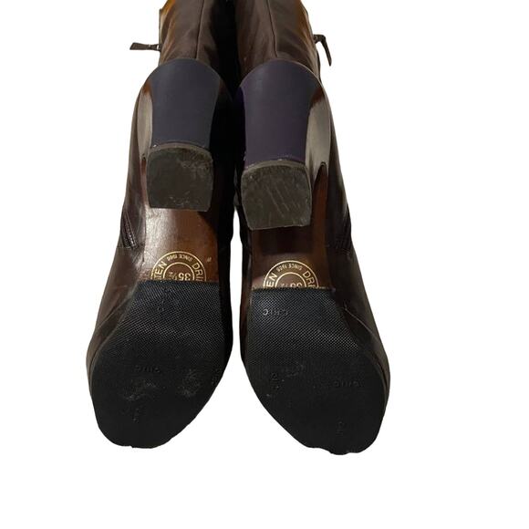 Dries Van Noten Brown Leather Side Zipper Chunky Heeled Tall Boots Women Sz 35.5 - Picture 4 of 11